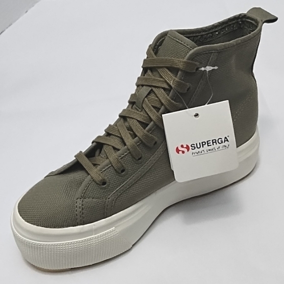Superga 2708 Green Safari Platform Hi Top Tank Sneaker - Picture 13 of 14